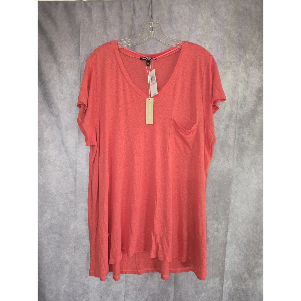 NWT Cable And Gauge Size 1X Washed Guava Linen Front Pocket Tee Shirt T-shirt